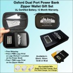 Oxford Dual Port Power Bank Zipper Wallet Gift Set 8800 mAh - Black with Logo