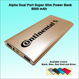Alpha Dual Port Super Slim Power Bank 8000 mAh - Gold with Logo  Alpha Dual Port Super Slim Power Bank 8000 mAh - Gold with Logo