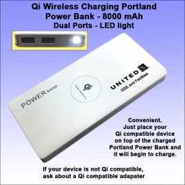 Logo Branded Qi Wireless Charging Portland Power Bank 8000 mAh - White
