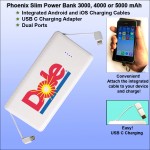 Phoenix Power Bank 4000 mAh Dual Ports. Integrated Cables.