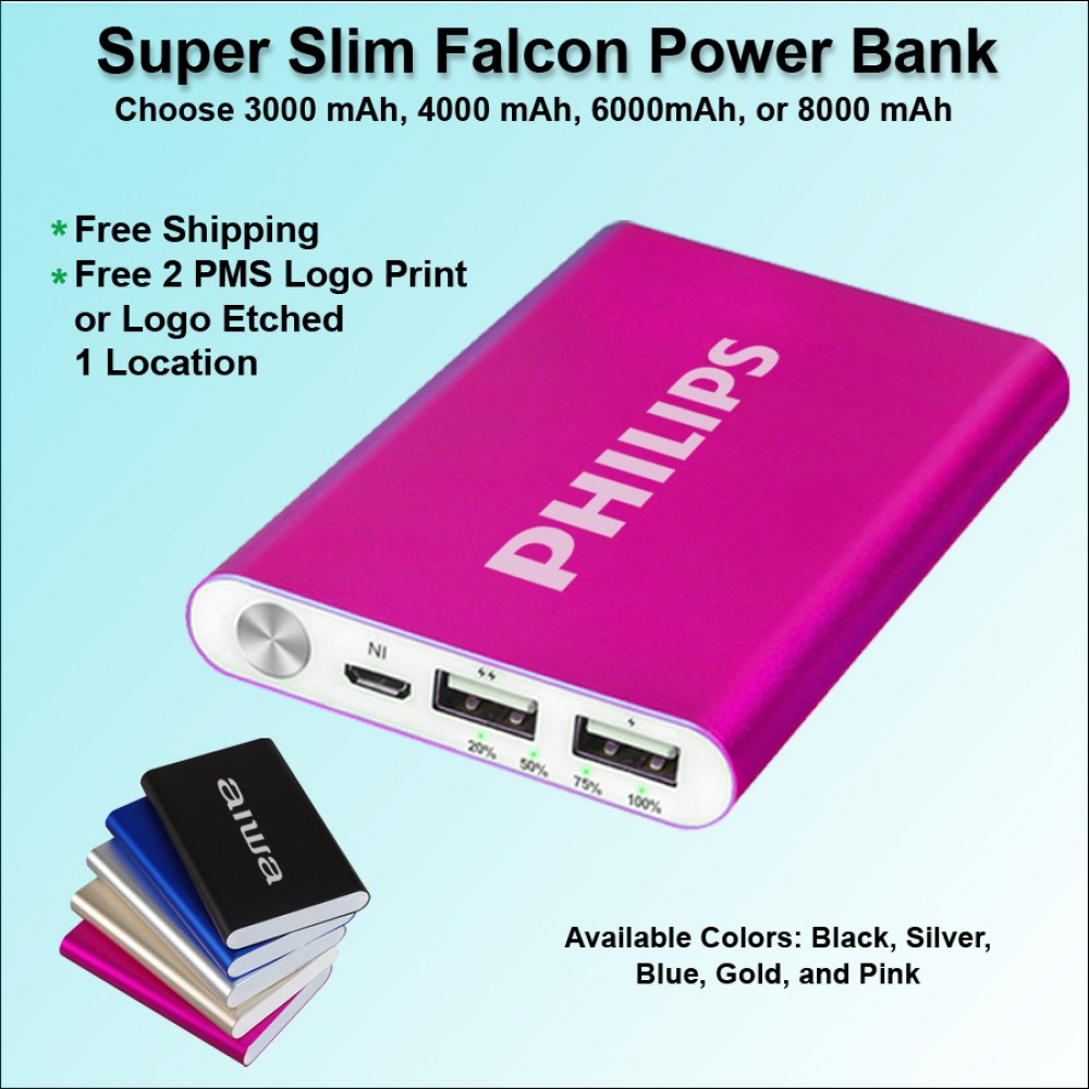 Super Slim Falcon Power Bank 6000 mAh - Red with Logo