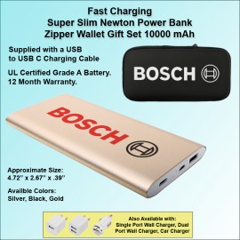 Fast Charging Super Slim Newton Power Bank USB C Gift Set 10,000 mAh - Gold with Logo