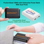 Logo Branded Pocket Sized 10000 mAh Enterprise Power Bank - Dual Ports