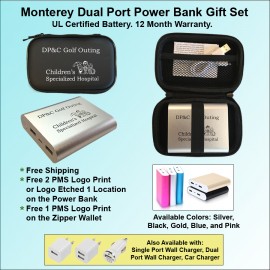 Logo Branded Monterey Dual Port Power Bank Zipper Wallet Gift Set 4000 mAh