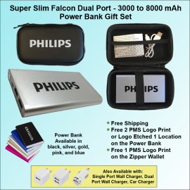Personalized Falcon Power Bank Zipper Wallet Gift Set 4000 mAh - Silver