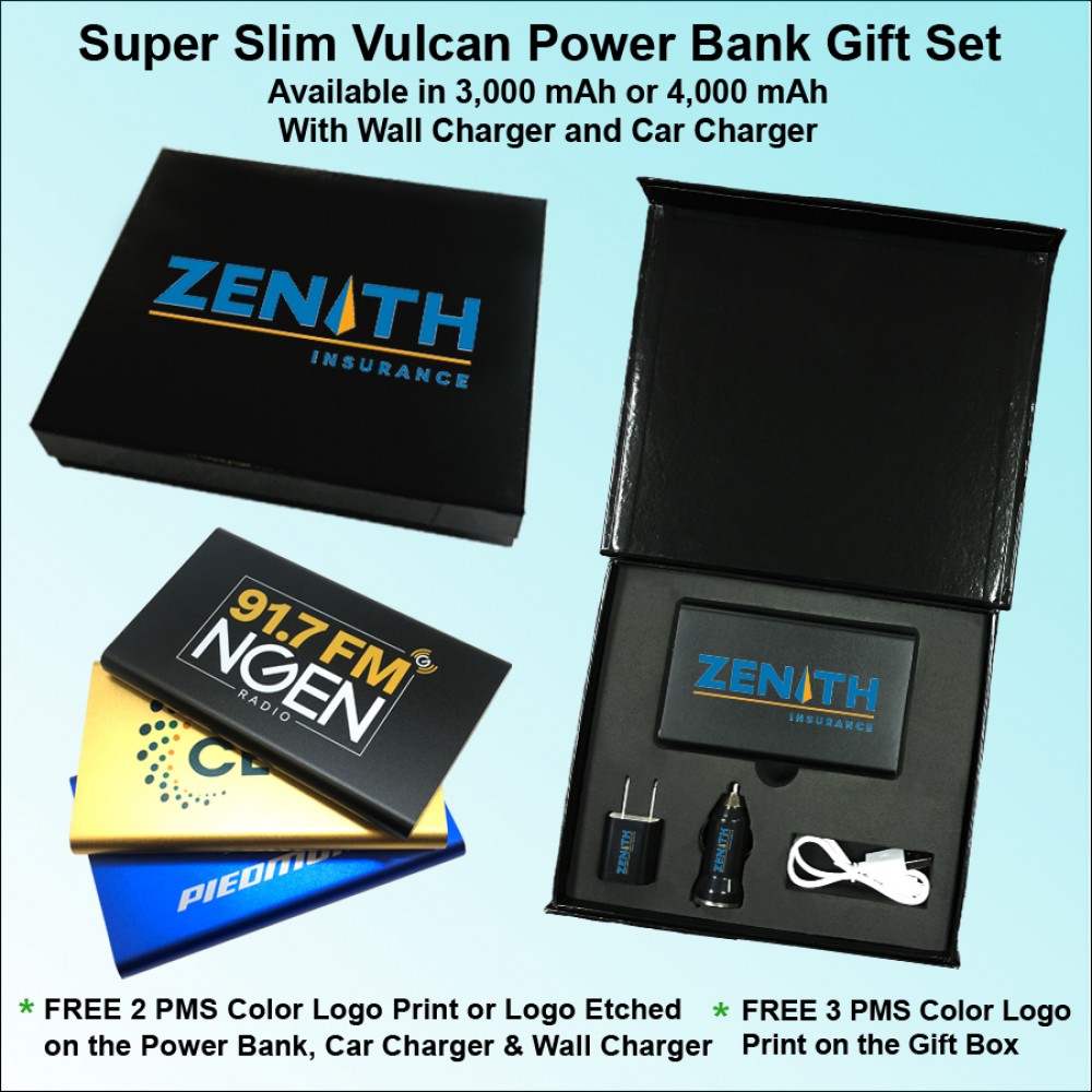 Customized Super Slim Vulcan Power Bank Gift Set Black - 4000 mAh