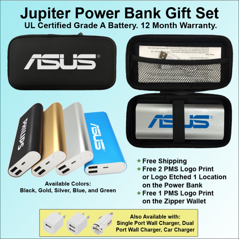 Jupiter Power Bank in Zipper Wallet 12,000 mAh with Logo