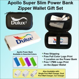 Customized Apollo Super Slim Power Bank Zipper Wallet Gift Set - 2500 mAh