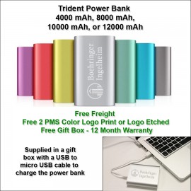 8000 mAh Trident Power Bank with Logo