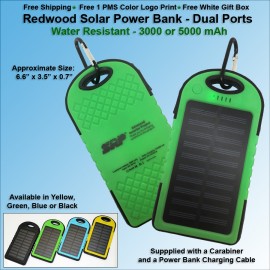 Customized Redwood Solar Power Bank 5000 mAh - Green
