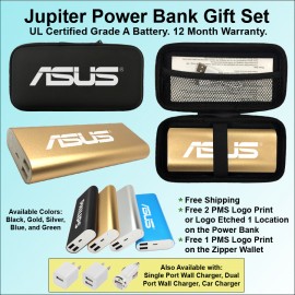 Custom Jupiter Power Bank in Zipper Wallet 12,000 mAh - Gold