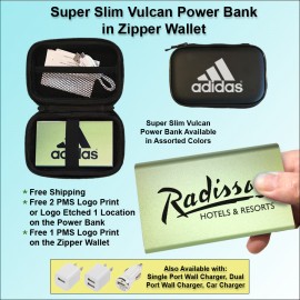 Personalized Super Slim Vulcan Power Bank Zipper Wallet Gift Set 4000 mAh - Green