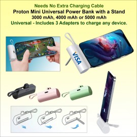 Proton Mini Universal Power Bank, Universal, 4000 mAh with Integrated Stand with Logo