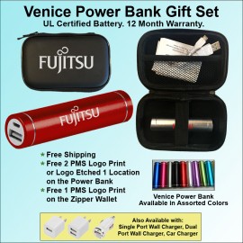 Venice Power Bank Gift Set in Zipper Wallet 2600 mAh with Logo