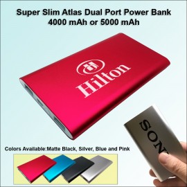 Super Slim Atlas Power Bank Dual Ports - 5000 mAh - Pink with Logo