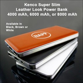 Logo Branded 4000 mAh Kenco Super Slim Leather Look Power Bank