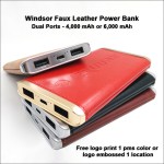 Promotional 6000 mAh Windsor Faux Leather Power Bank
