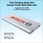 Promotional Fast Charging Super Slim Newton Power Bank USB C 8000 mAh - Silver