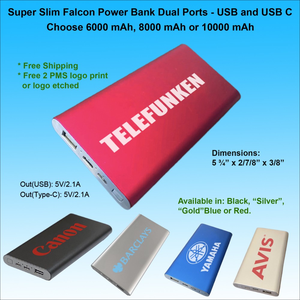 Customized Super Slim Falcon Power Bank 8000 mAh - Red
