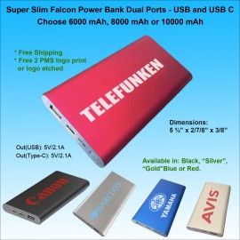 Super Slim Falcon Power Bank 8000 mAh - Red with Logo  Super Slim Falcon Power Bank 8000 mAh - Red with Logo