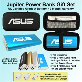 Jupiter Power Bank in Zipper Wallet 14,000 mAh - Blue with Logo