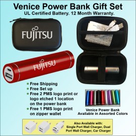 Venice Power Bank Gift Set in Zipper Wallet 3000 mAh with Logo