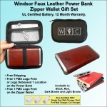 Windsor Faux Leather Power Bank Zipper Wallet Gift Set 8000 mAh - Dark Brown with Logo