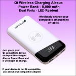 Qi Wireless Charging Alexus Power Bank 8000 mAh - White with Logo