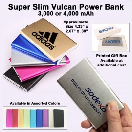 Super Slim Vulcan Power Bank 4000 mAh - Silver with Logo