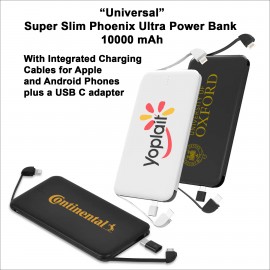 Custom Super Slim Phoenix Ultra Power Bank 10000 mAh with Integrated Charging Cables
