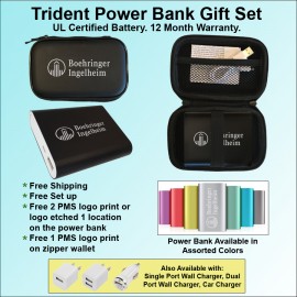 Trident Power Bank Zipper Wallet Gift Set 8000 mAh with Logo