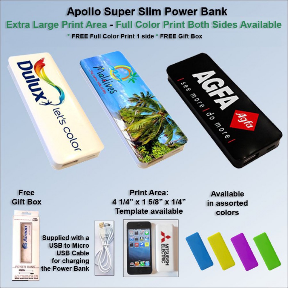 Promotional Apollo Super Slim Power Bank 2500 mAh Promotional Apollo Super Slim Power Bank 2500 mAh
