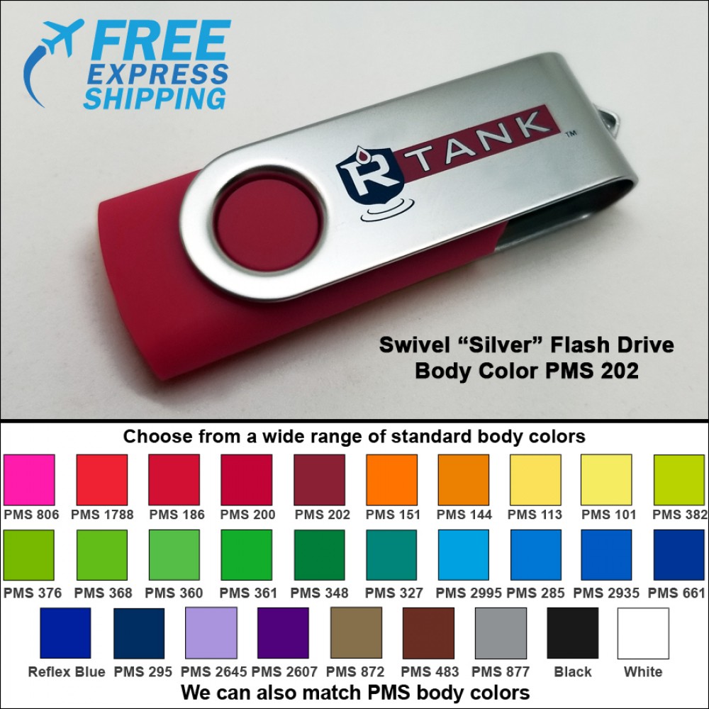 Swivel Flash Drive - 4 GB Memory - Body PMS 202 with Logo