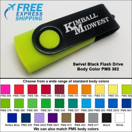 Swivel Black Flash Drive - 8 GB Memory - Body PMS 382 with Logo  Swivel Black Flash Drive - 8 GB Memory - Body PMS 382 with Logo