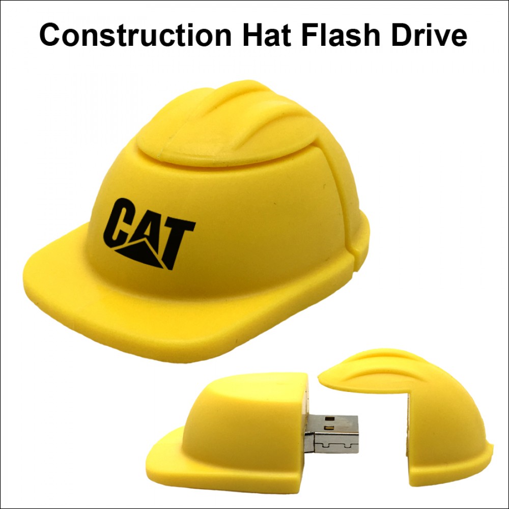 Logo Branded Construction Hat Flash Drive - 256 MB - Yellow