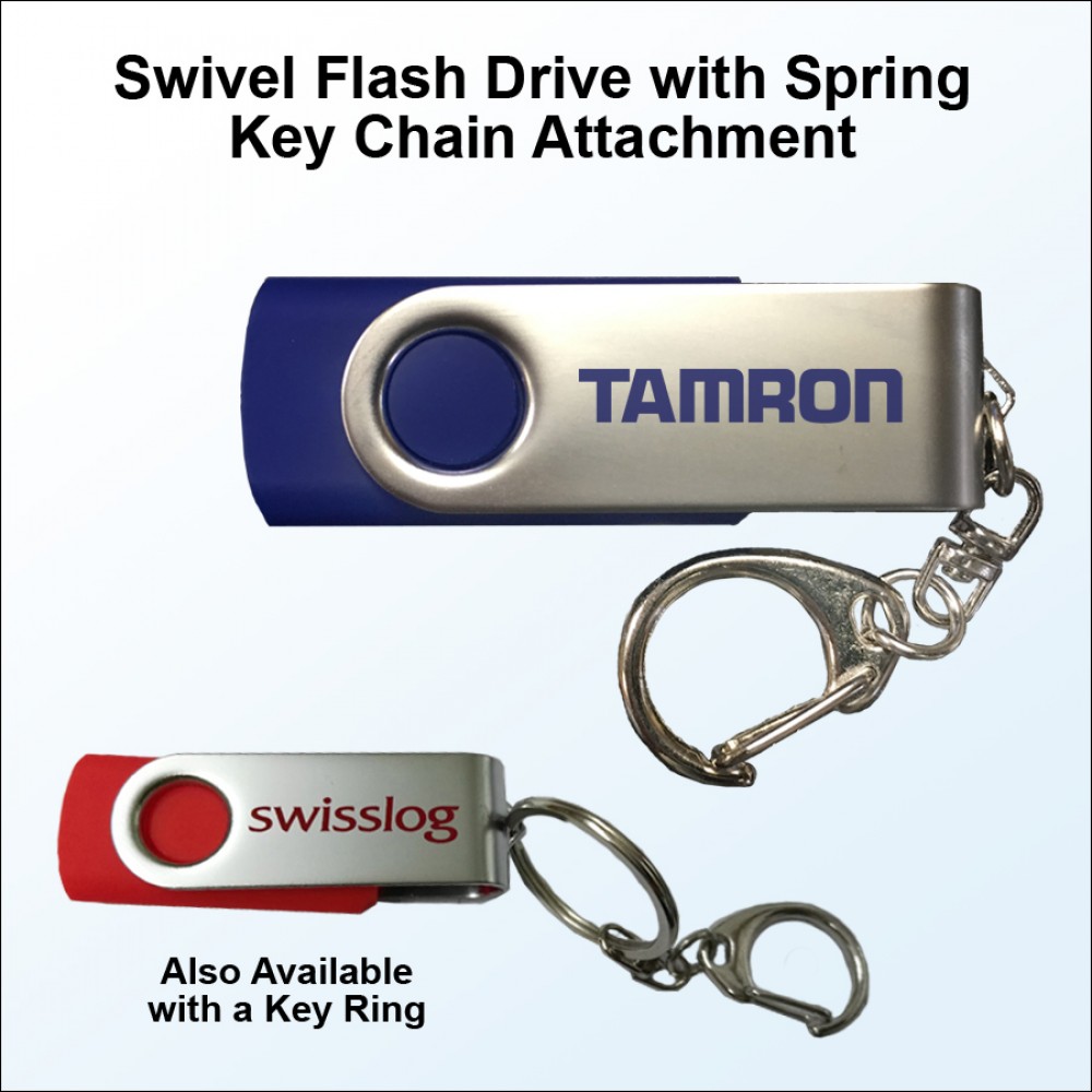Promotional 16 GB Swivel Flash Drive w/Spring Key Chain Attachment