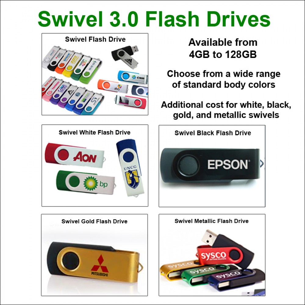Logo Branded Swivel 3.0 Flash Drive - 128 GB Memory