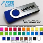 Logo Branded Swivel Flash Drive - 64 GB Memory - Body Reflex Blue