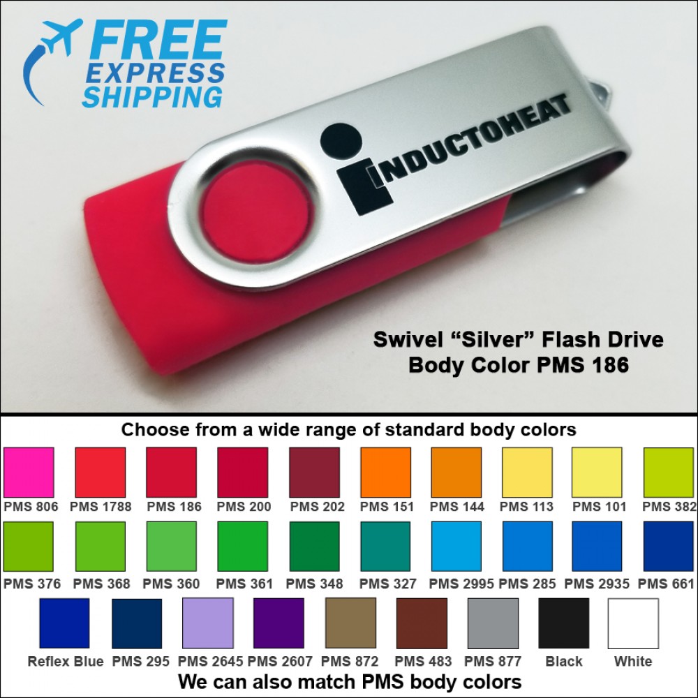 Swivel Flash Drive - 4 GB Memory - Body PMS 186 with Logo