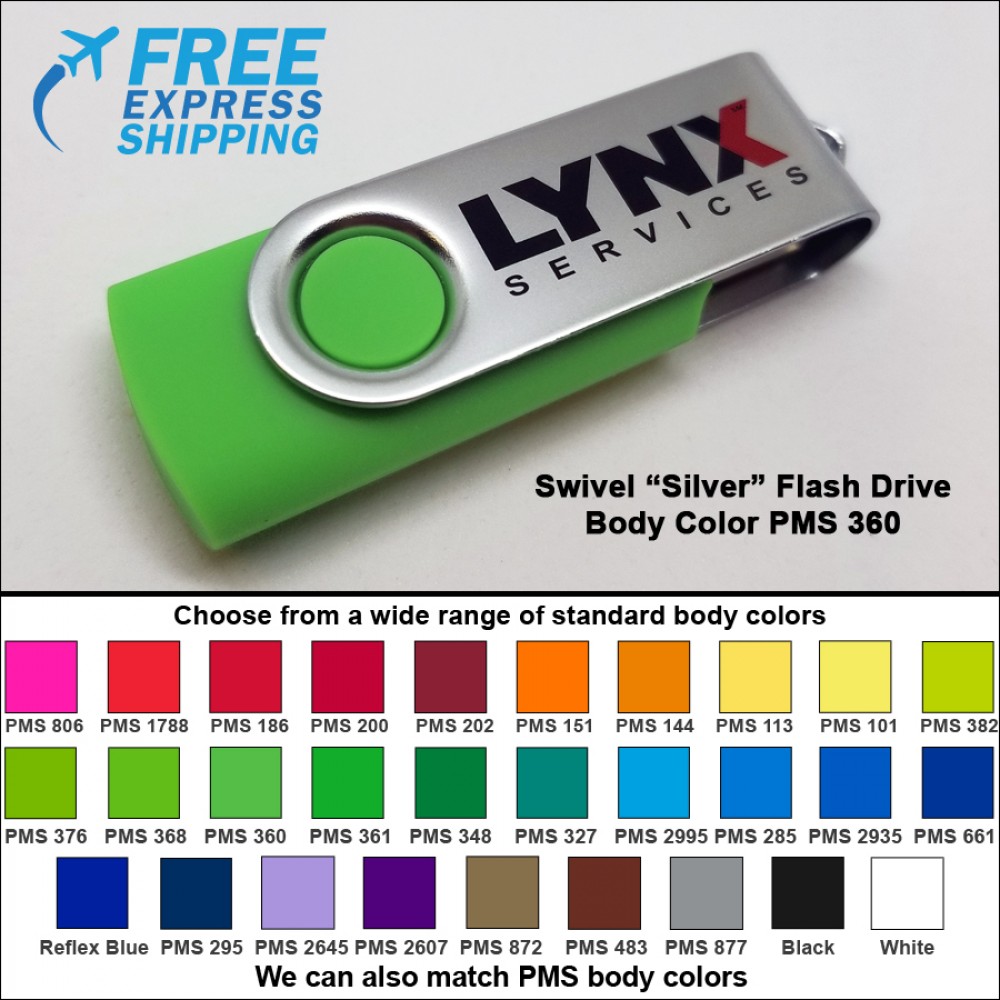 Swivel Flash Drive - 64 GB Memory - Body PMS 360 with Logo