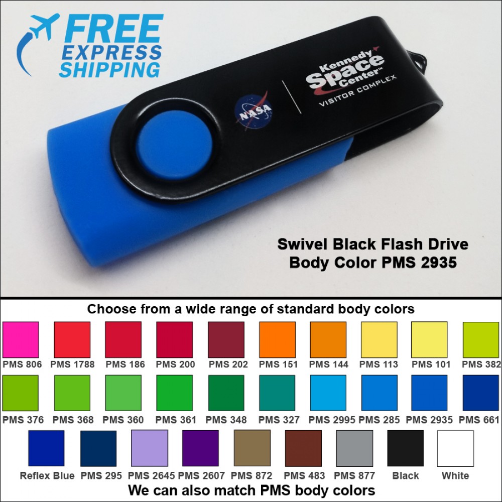 Swivel Black Flash Drive - 8 GB Memory - Body PMS 2935 with Logo