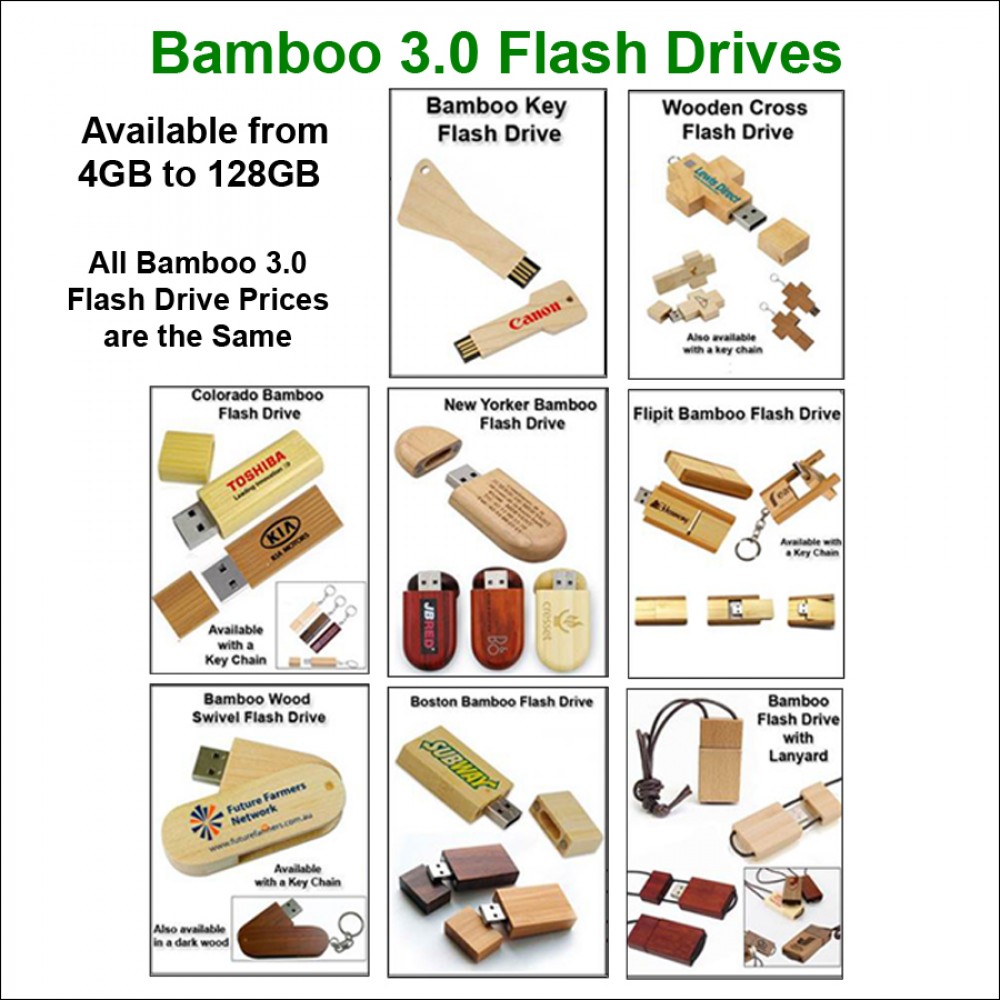 Bamboo Flash Drive 3.0- 4 GB Memory with Logo
