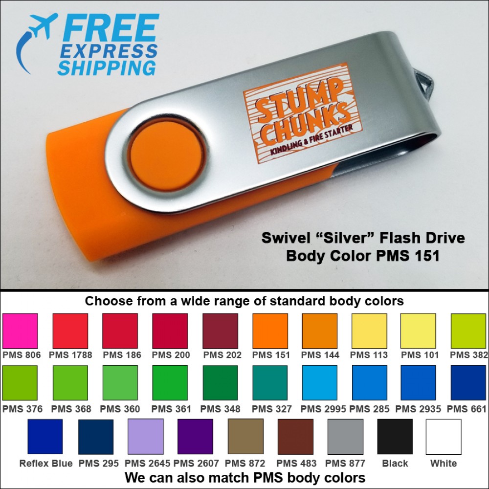 Swivel Flash Drive - 8 GB Memory - Body PMS 151 with Logo