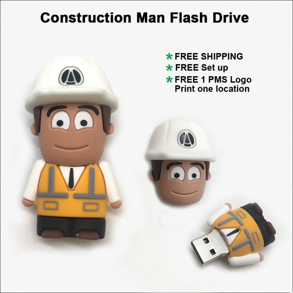 Custom Construction Man Flash Drive - 4 GB