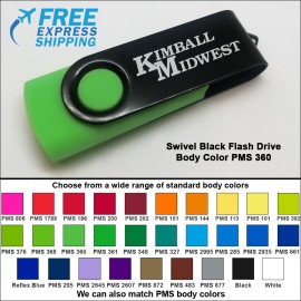 Swivel Black Flash Drive - 8 GB Memory - Body PMS 360 with Logo