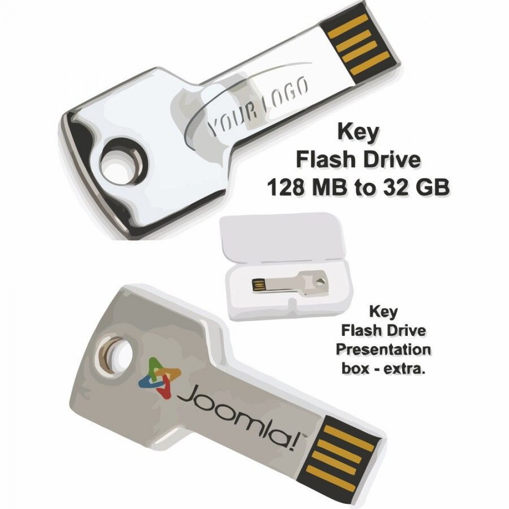 Logo Branded Key Flash Drive - 16 GB Memory
