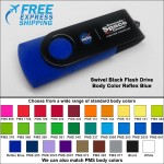 Swivel Black Flash Drive - 4 GB Memory - Body Reflex Blue with Logo