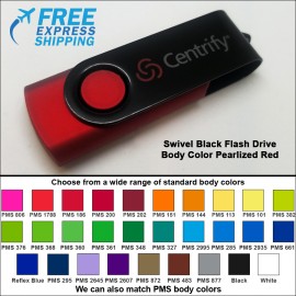Swivel Black Flash Drive - 8 GB Memory - Body Pearlized Red with Logo