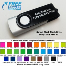 Swivel Black Flash Drive - 4 GB Memory - Body PMS 877 with Logo