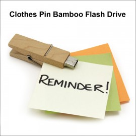 Custom Clothes Pin Bamboo Flash Drive - 8 GB Memory